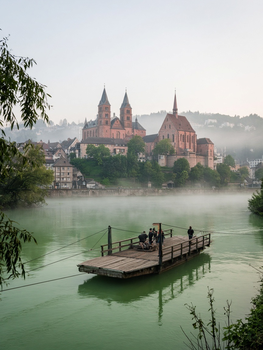 Location, rhine ferry, morning