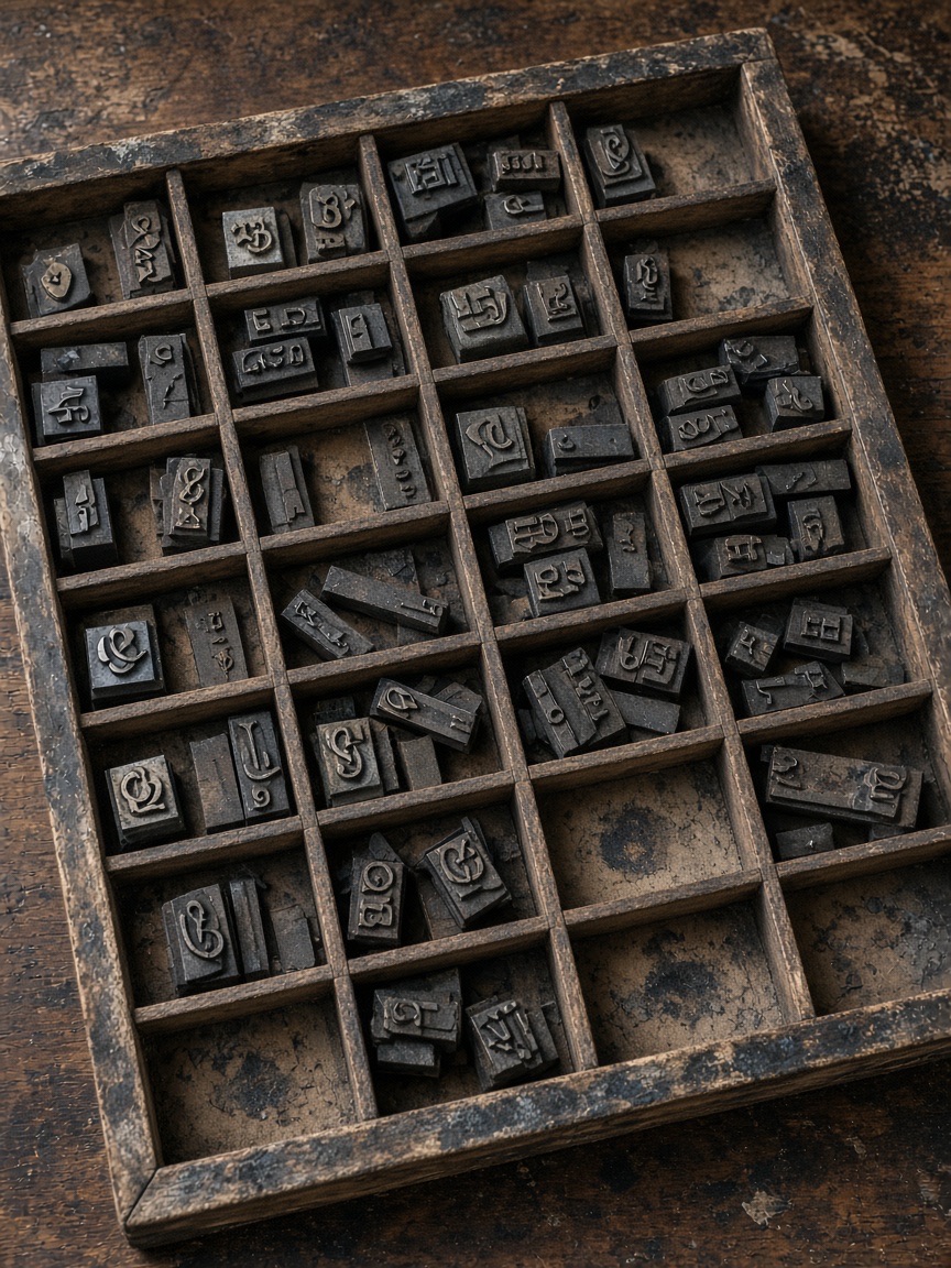 Product, letterpress type in a tray